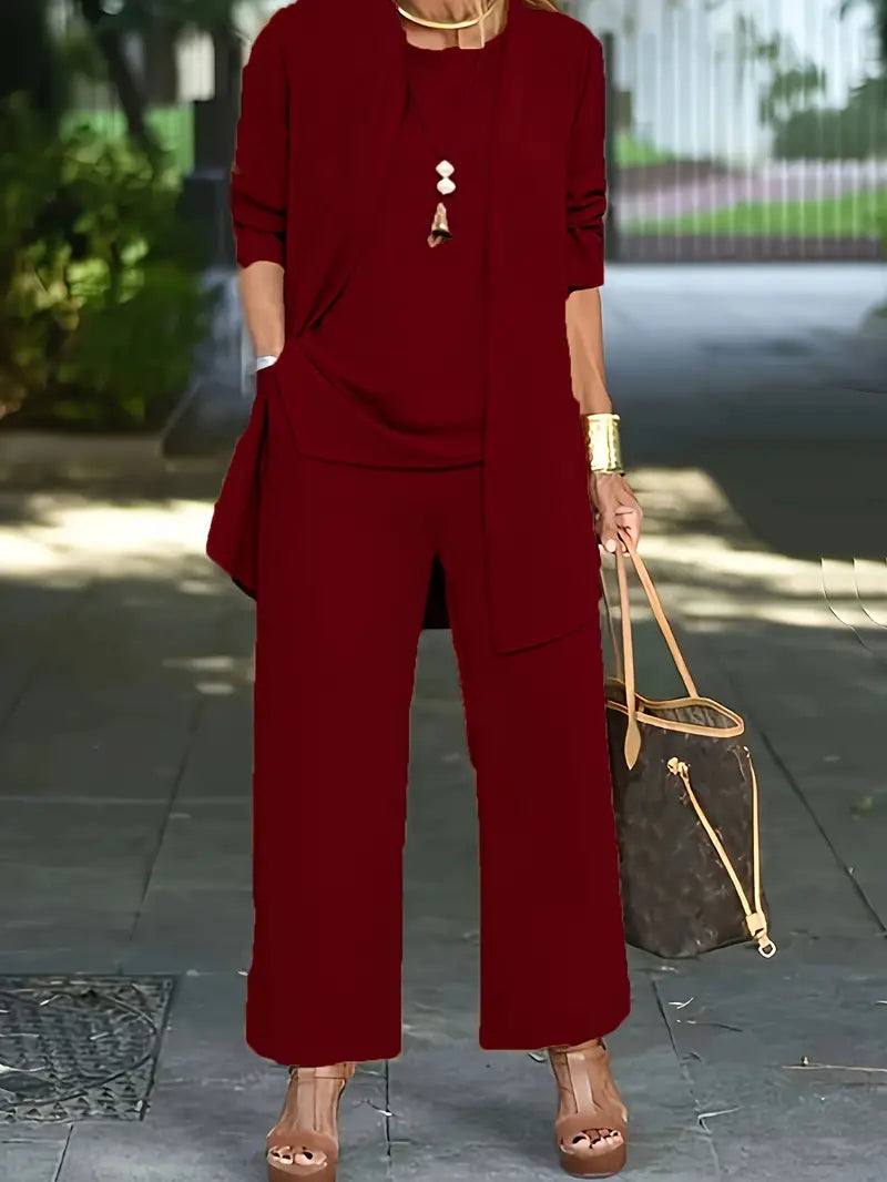 Eva - Casual tredelat set (topp, kofta, byxor)